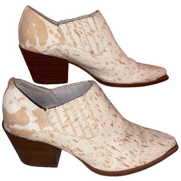DOLCE VITA Sloan Calf Hair Western Style Leather Ankle Bootie Cream/Tan Size 9 - Picture 7 of 9